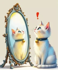 White Cat In The Mirror 5D Diamond Painting