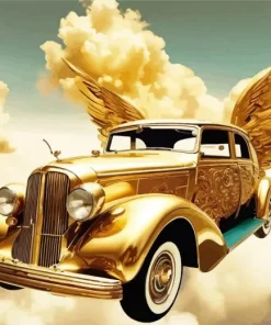 Winged Golden Car 5D Diamond Painting