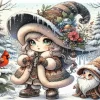 Winter Gnomes And Cardinal 5D Diamond Painting