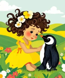 Aesthetic Girl And Penguin 5D Diamond Painting