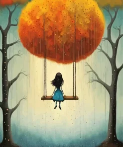 Aesthetic Girl On A Swing Art 5D Diamond Painting