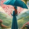 Aesthetic Girl Standing In Rain With Umbrella 5D Diamond Painting