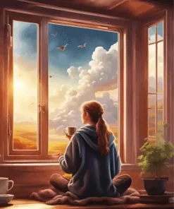 Aesthetic Girl Watching Sky Art 5D Diamond Painting