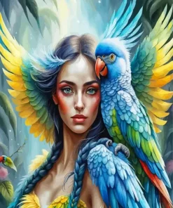Aesthetic Girl With A Bird Art 5D Diamond Painting