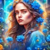 Aesthetic Girl With Blue Flowers Art 5D Diamond Painting