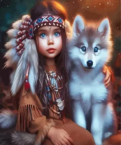 Aesthetic Girl With Wolf Art 5D Diamond Painting