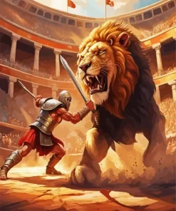 Aesthetic Gladiator And Lion Art 5D Diamond Painting
