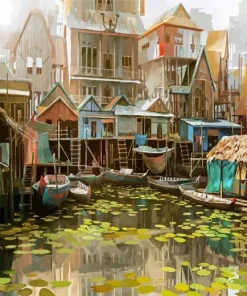 Animated Fishing Village 5D Diamond Painting