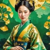 Asian Lady And Ginkgo Leaves 5D Diamond Painting