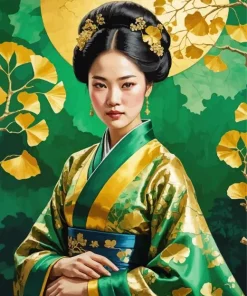 Asian Lady And Ginkgo Leaves 5D Diamond Painting