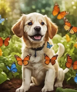 Baby Dog And Butterflies 5D Diamond Painting