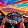 Car Driving Into Sunset 5D Diamond Painting