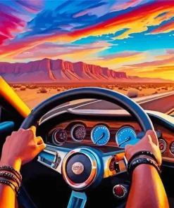 Car Driving Into Sunset 5D Diamond Painting