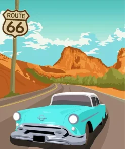 Car On Route 66 Poster 5D Diamond Painting
