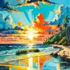 Caribbean Beach At Sunset Art 5D Diamond Painting