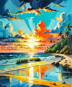 Caribbean Beach At Sunset Art 5D Diamond Painting