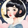 Cartoon Black Hair Girl 5D Diamond Painting