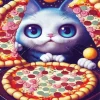 Cartoon Cat Eating Pizza 5D Diamond Painting