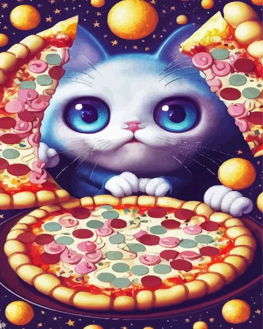 cartoon cat eating pizza Diamond Paintings Cartoon Cat Eating Pizza 5D Diamond Painting