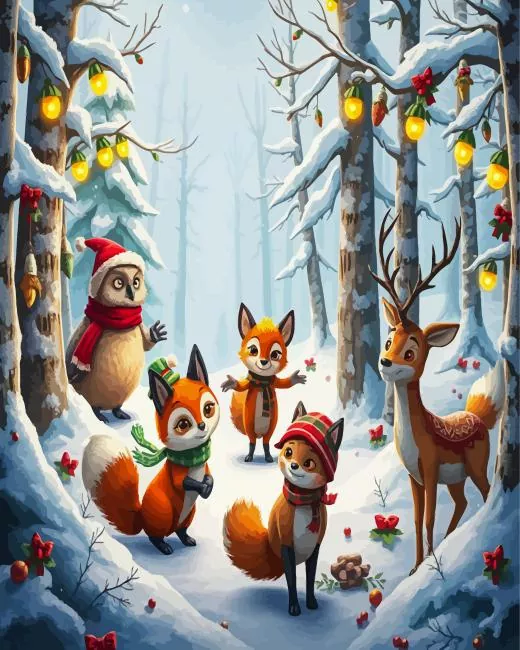 cartoon christmas animals in snow Diamond Paintings Cartoon Christmas Animals In Snow 5D Diamond Painting