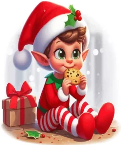 Cartoon Cute Elf Eating Cookies 5D Diamond Painting
