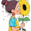 Cartoon Girl With Sunflower 5D Diamond Painting