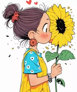 Cartoon Girl With Sunflower 5D Diamond Painting