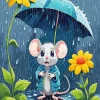 Cartoon Mouse Under Umbrella 5D Diamond Painting