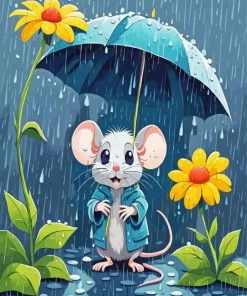 Cartoon Mouse Under Umbrella 5D Diamond Painting