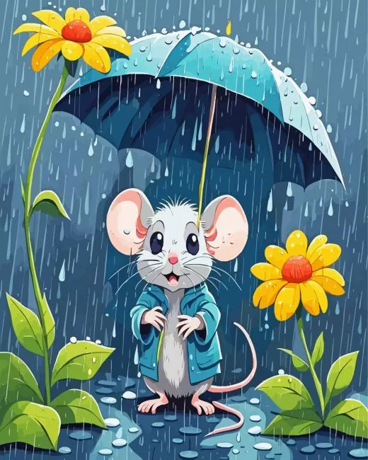 cartoon mouse under umbrella Diamond By Numbers Cartoon Mouse Under Umbrella 5D Diamond Painting