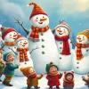 Cartoon Snowman Family With Children 5D Diamond Painting