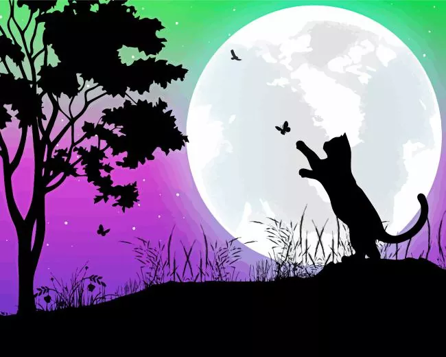 cat and butterfly moon silhouette Diamond Dotz Cat And Butterfly Moon Silhouette 5D Diamond Painting