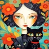 Cat And Floral Girl Art 5D Diamond Painting