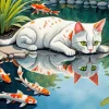 Cat And Koi Fish 5D Diamond Painting