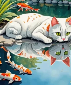 Cat And Koi Fish 5D Diamond Painting