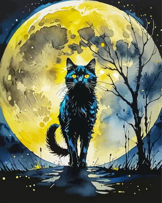 cat and moon Diamond By Numbers Cat And Moon 5D Diamond Painting