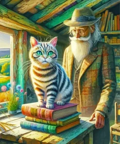 Cat And Old Man 5D Diamond Painting