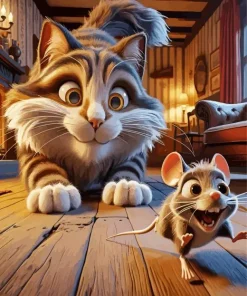 Cat Catches A Mouse 5D Diamond Painting