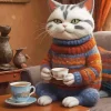 Cat Drinking Tea 5D Diamond Painting