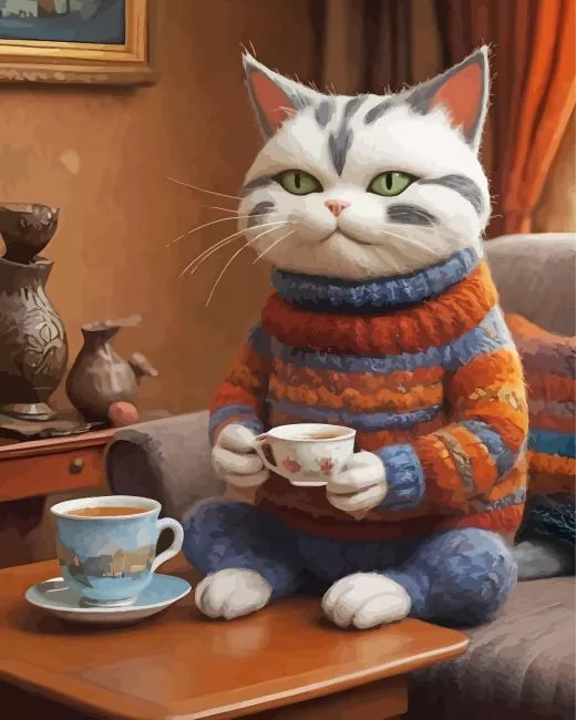 cat drinking tea Diamond Paintings Cat Drinking Tea 5D Diamond Painting
