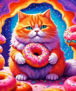 Cat Eating A Donut 5D Diamond Painting