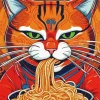 Cat Eating Noodles 5D Diamond Painting