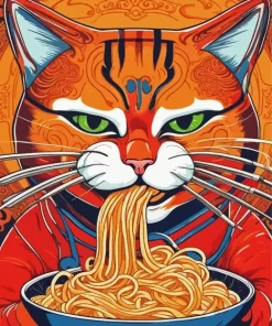 Cat Eating Noodles 5D Diamond Painting