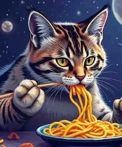 Cat Eating Spaghetti 5D Diamond Painting