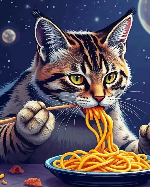 cat eating spaghetti Diamond By Numbers Cat Eating Spaghetti 5D Diamond Painting