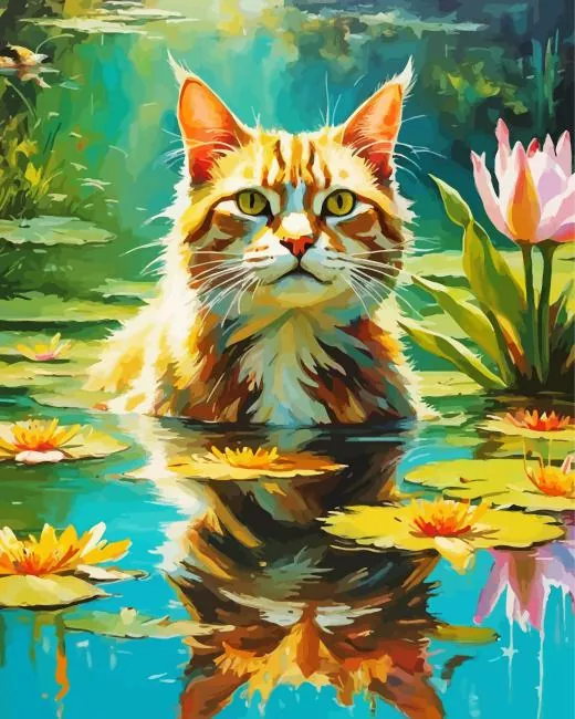 cat in pond art Diamond Paintings Cat In Pond Art 5D Diamond Painting