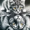 Cat Lion Water Reflection 5D Diamond Painting