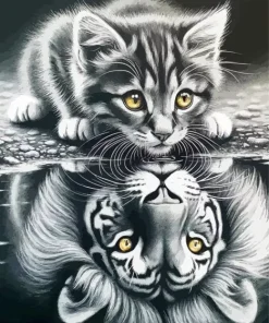 Cat Lion Water Reflection 5D Diamond Painting