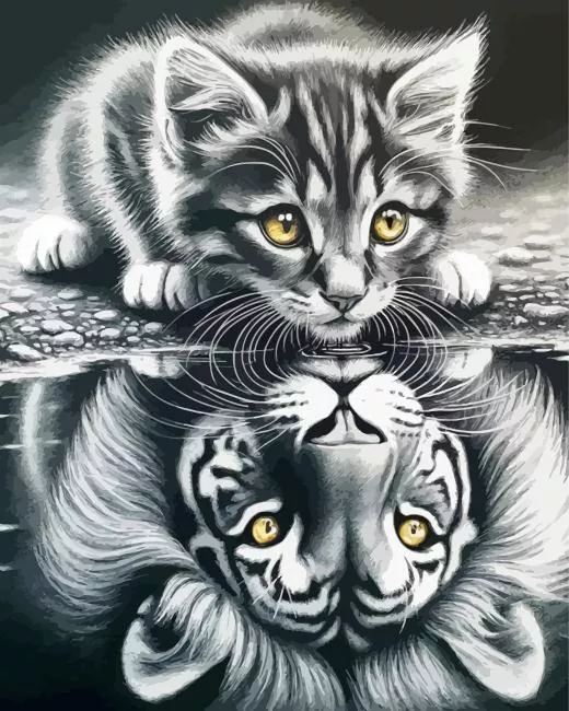cat lion water reflection Diamond Paintings Cat Lion Water Reflection 5D Diamond Painting