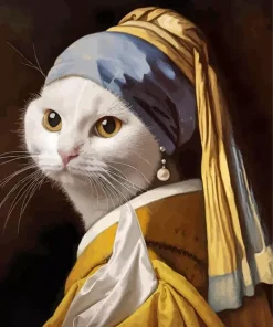 Classy Girl With A Pearl Earring Cat 5D Diamond Painting